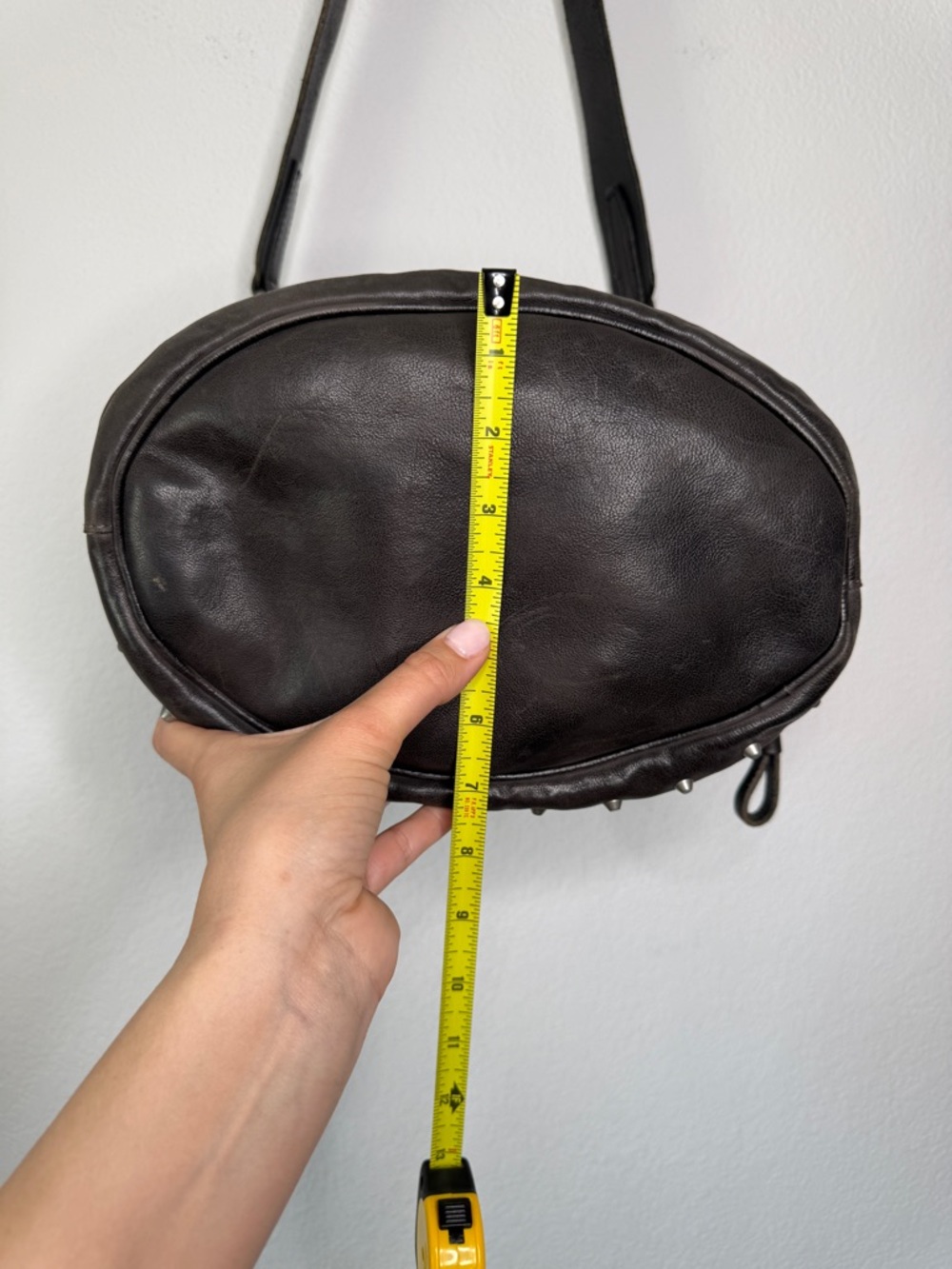 A.S.98 Studded Leather Bucket Bag Gray Brown Distressed Zipper Compartment - Picture 14 of 15